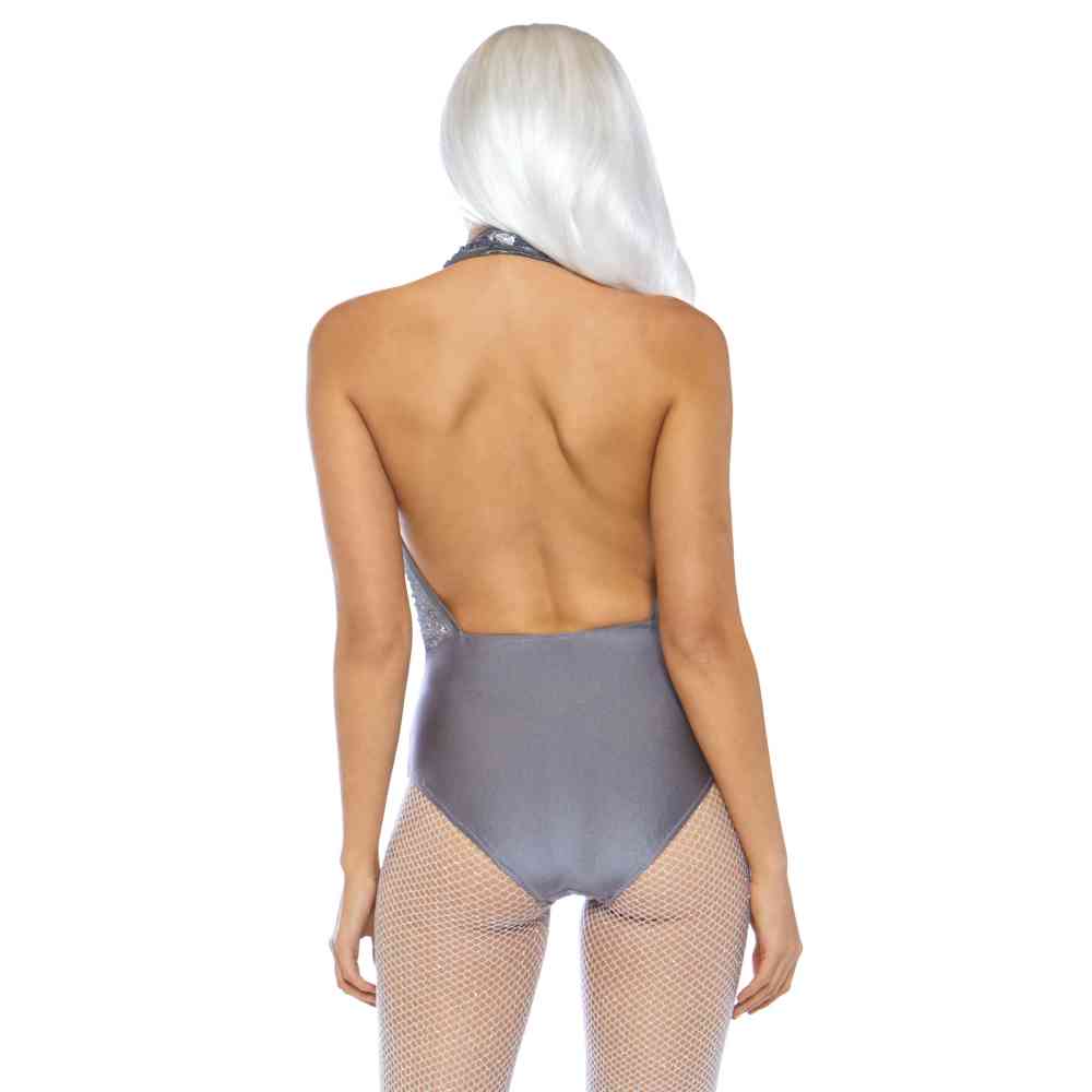 Leg Avenue - Shimmer Sequin Halter Bodysuit - Grey/Silver coloured